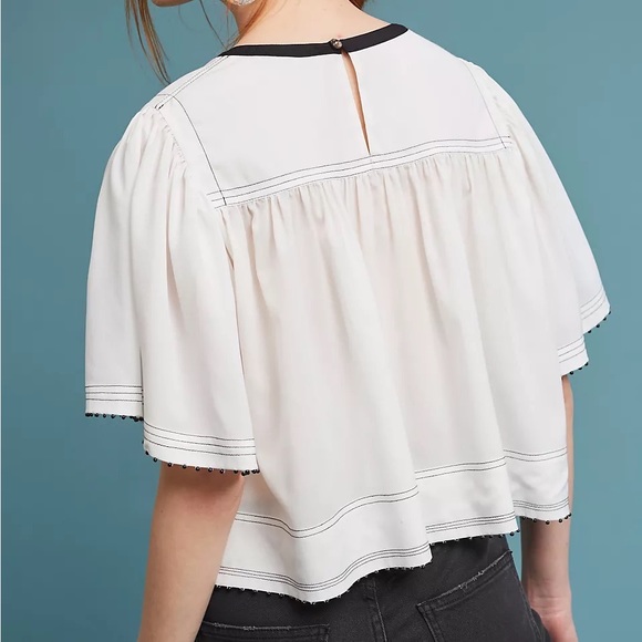 Anthro Eri + Ali Beaded Hem Babydoll Swing Blouse Top - Picture 5 of 13